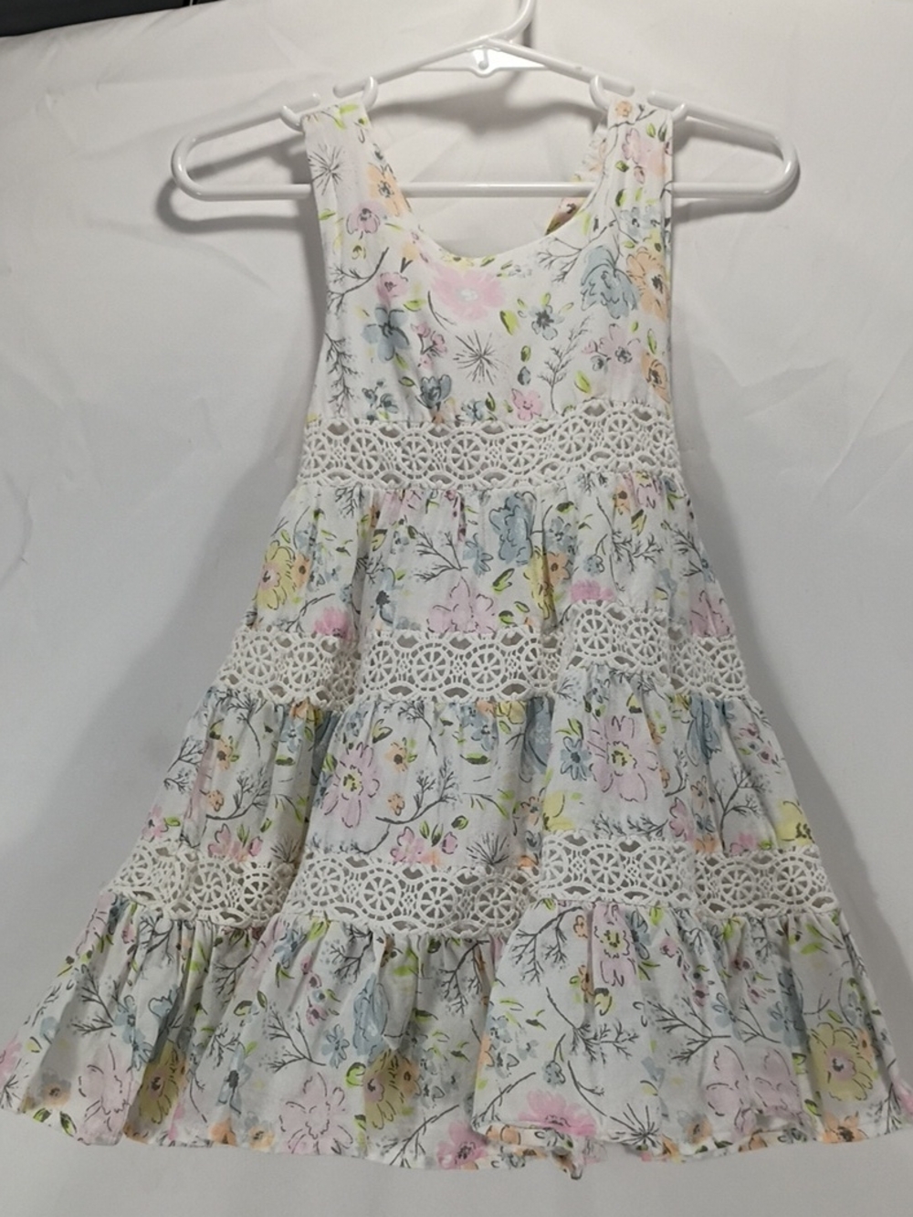 EUC Tommy Bahama Sun Dress Floral Print Layered Ruffles Lace Size 24 Months
